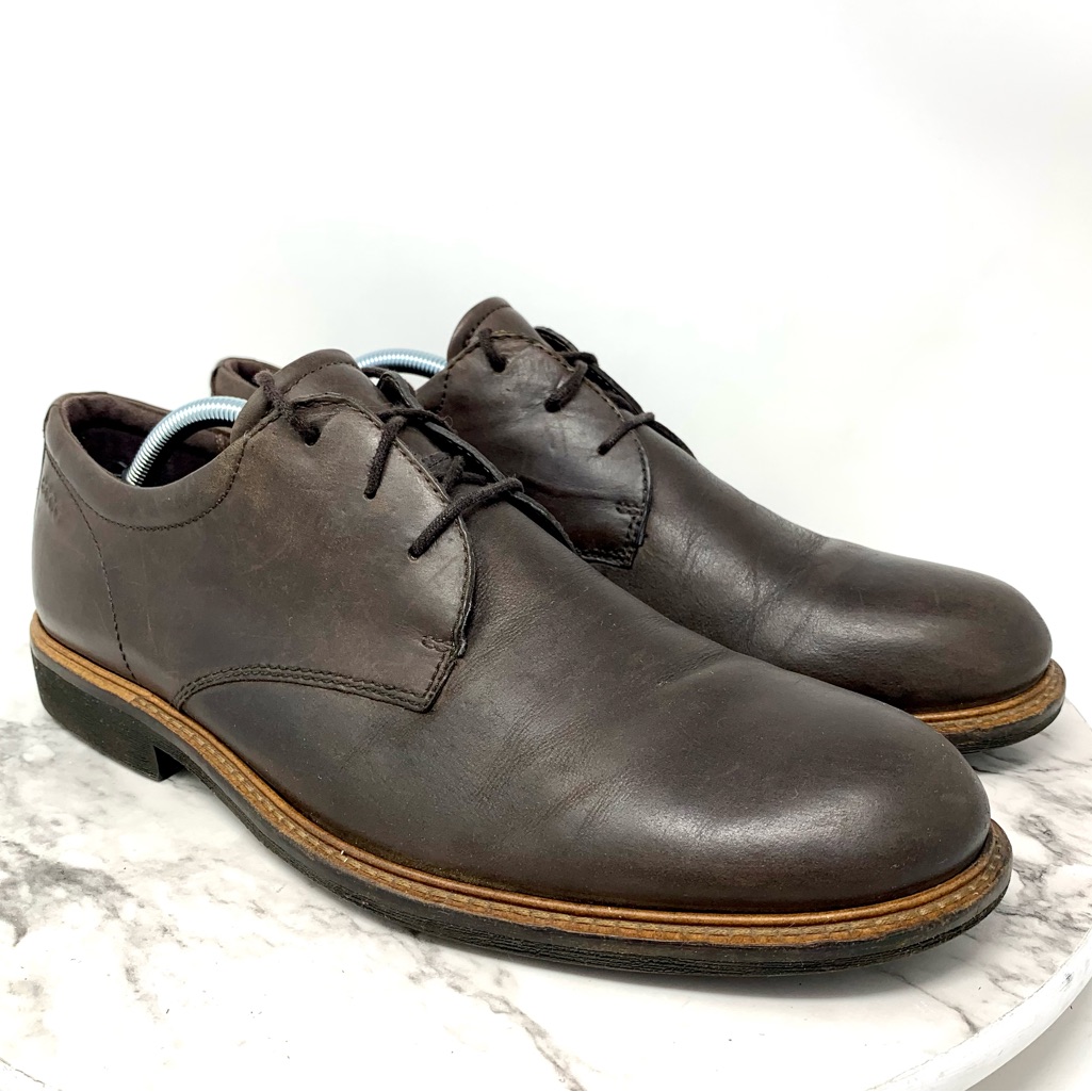 Ecco Fidley Lace Up Brown Leather Comfort Oxfords 45/11-11.5 Preppy Classic